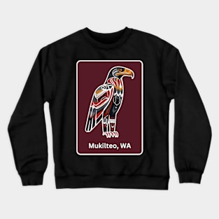 Mukilteo Washington Native American Indian American Red Background Eagle Hawk Haida Crewneck Sweatshirt